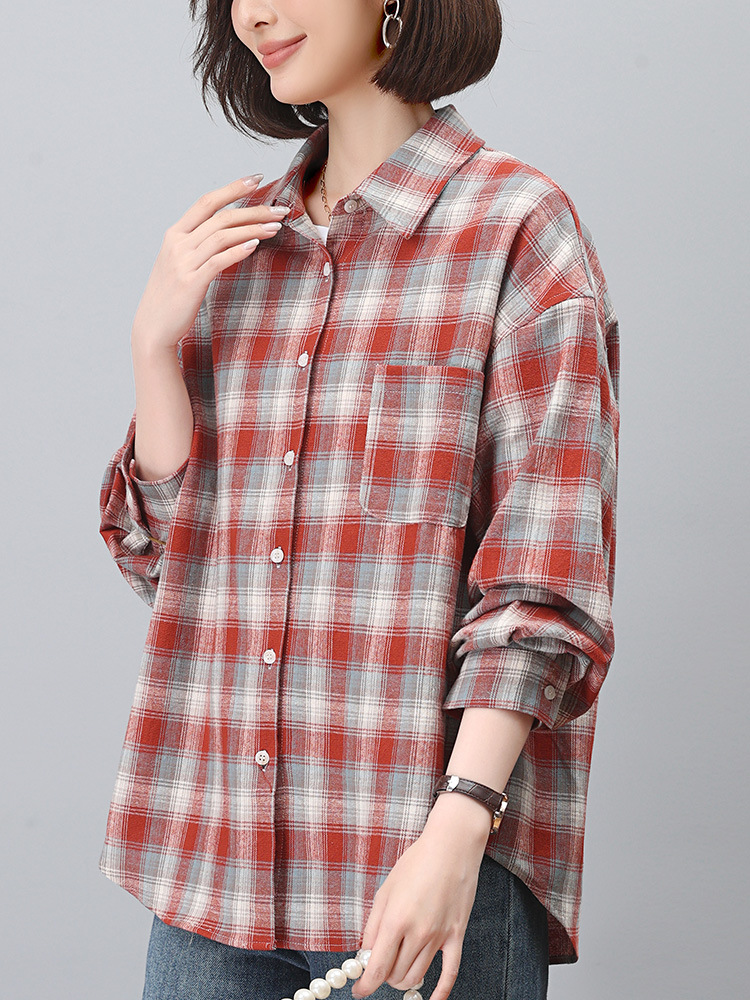 Pure Cotton Plaid Shirt Women's Long-sleeved 2024 New Autumn Shirt Mother Elegant Small Shirt Spring and Autumn Small Top