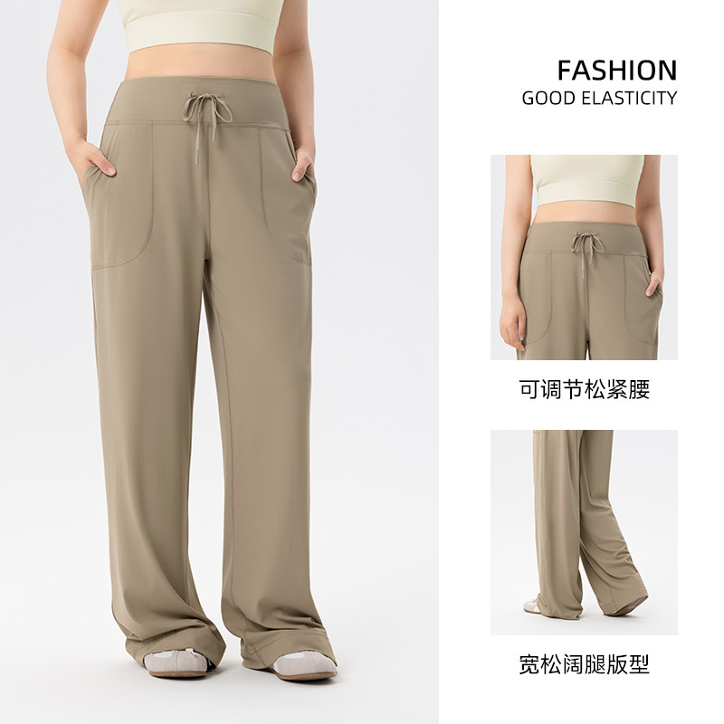 Picture of Loose wide-leg pants for plus-size women, concealing flesh and slimming pear-shaped figure, casual pants with high waist pockets, straight-leg sports pants
