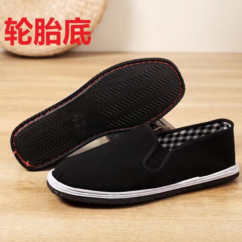 Oxford Beijing black plastic corrugated handmade casual wear-resistant cloth shoes old manufacturers direct thousand layers of wear yellow tires