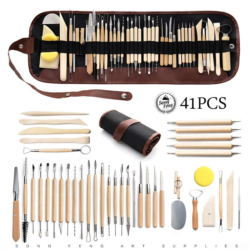 Cross-border pottery tools 41 pieces of suit rolled soft pottery clay stone sculpture drill pen auxiliary clay tool in stock
