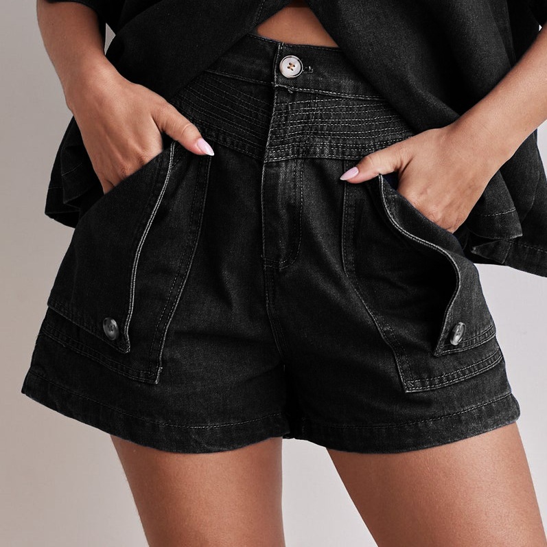 Picture of Amazon Foreign Trade Cross-border 2025 Summer European and American Women's Casual Retro Loose Shirt Denim Shorts suit