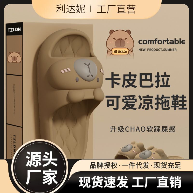Kapibala Slippers Women's 2025 New Indoor Home Anti-Slip and Anti-Odor Couple Cute Slippers for Summer Wear