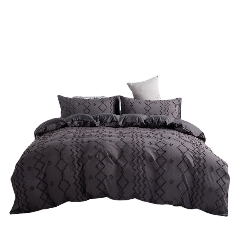Three-Piece Cut Flower Cross-Border Bedding Tufted Duvet Cover Pillowcase Simple Amazon Hot Selling Wholesale Manufacturer Solid Color