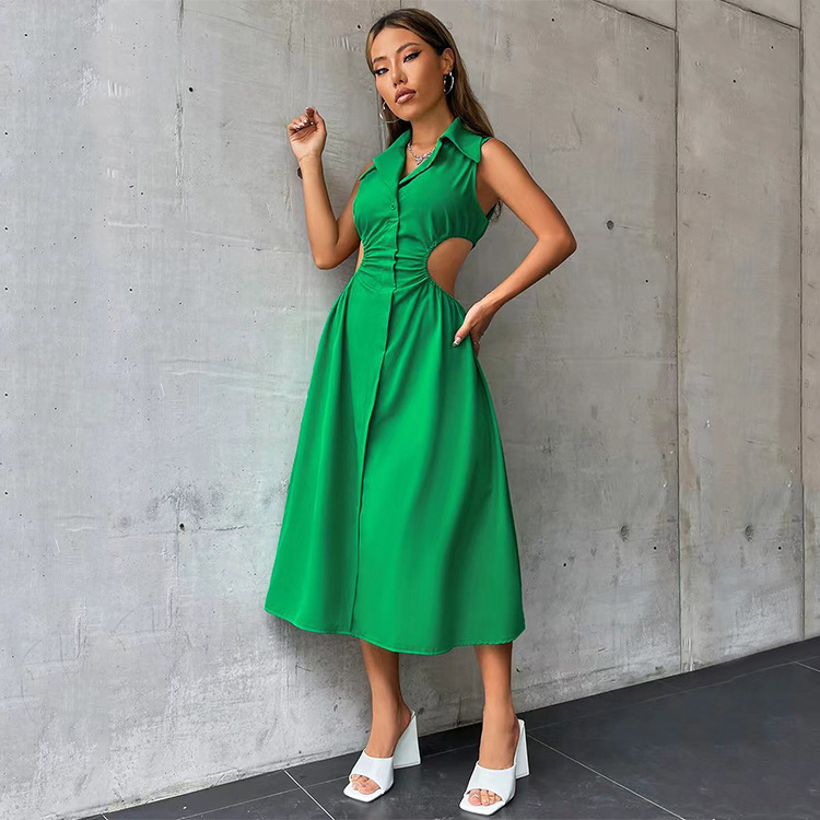 Green dress a cutout at the waiist explosion waist sexy buckle green dress