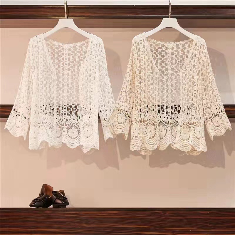 2023 Summer New Coat Loose Thin Outer Cardigan Top Knitted Hollow Shawl Blouse