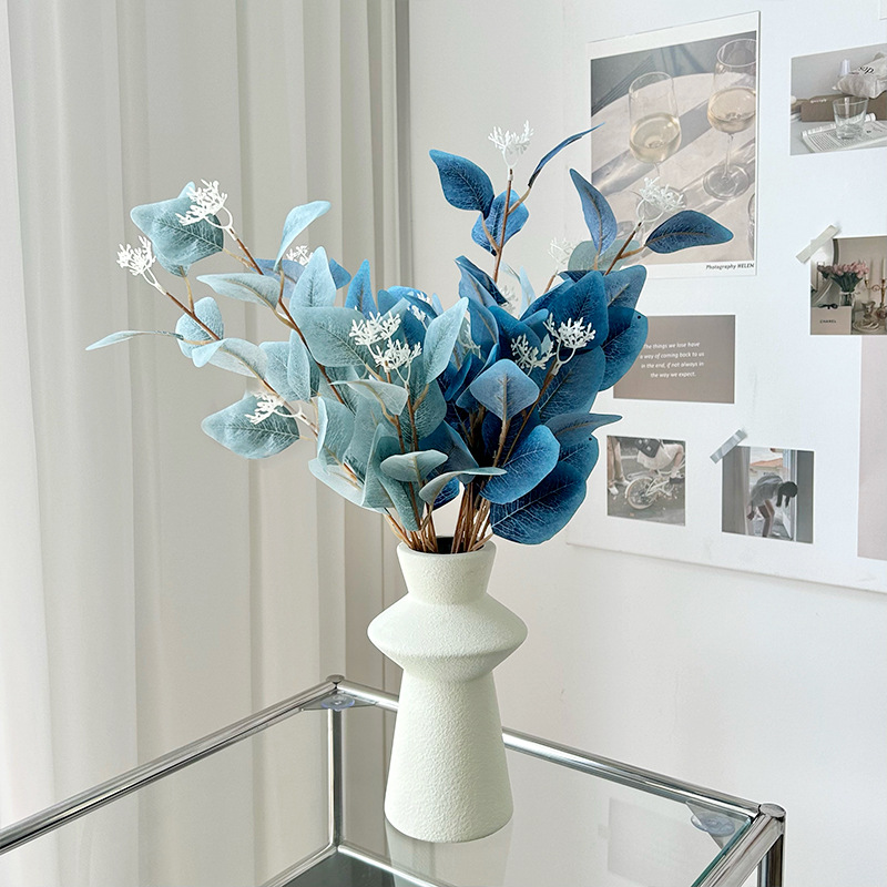 Picture of 3 fork with fruit eucalyptus leaves ins simulation green plant eucalyptus Apple leaf wedding flower arrangement leaf material home decoration ornaments
