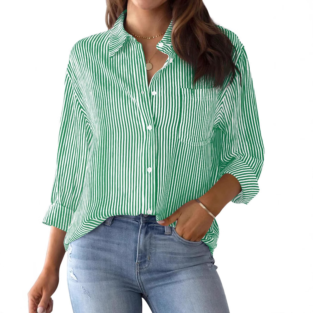 Picture of 2024 Amazon Foreign Trade Cross-border Autumn New Printed Striped Cardigan Top Casual Fashion Long Sleeve Shirt for Women