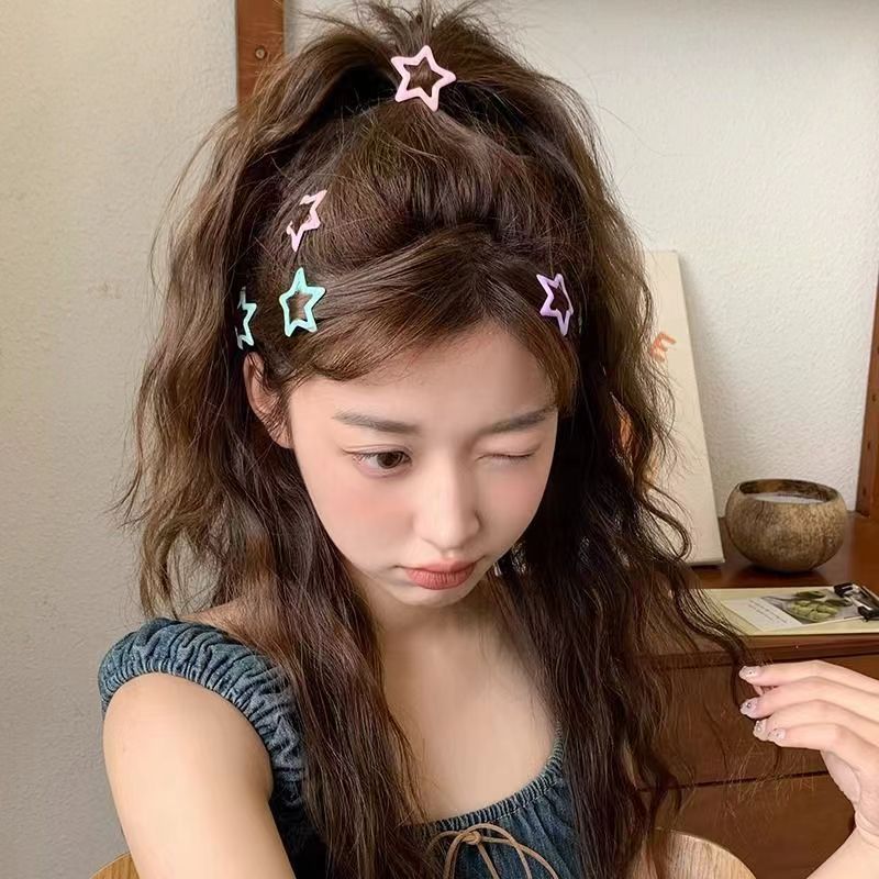 Picture of Dopamine polka dot five-pointed star hairpin girl's heart sweet broken hair BB clip children's colorful bangs little star hair accessories