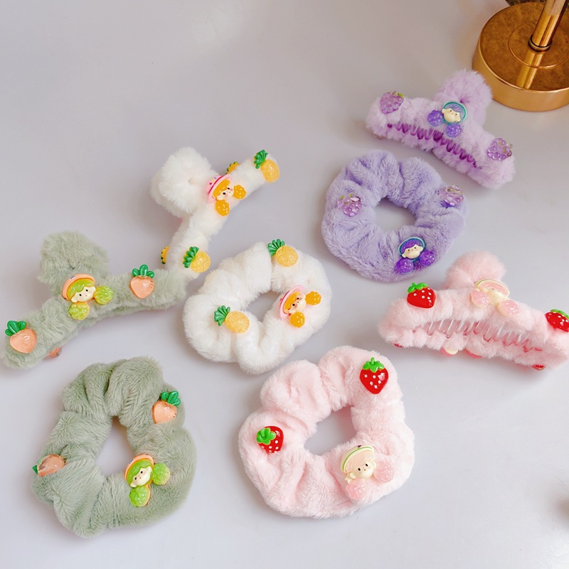Autumn and Winter Popcorn Girls Plush Hair Scratch Back of Head Fruit Hairpin Girls Hair Clip Cute Girls' Hair Accessories