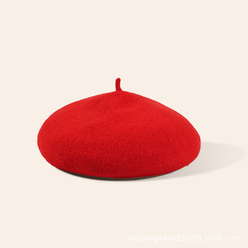 Picture of New Year Autumn and Winter Red Woolen Beret Fashionable Warm Girls Painter Hat Children's Parent-Child Winter Hat Women