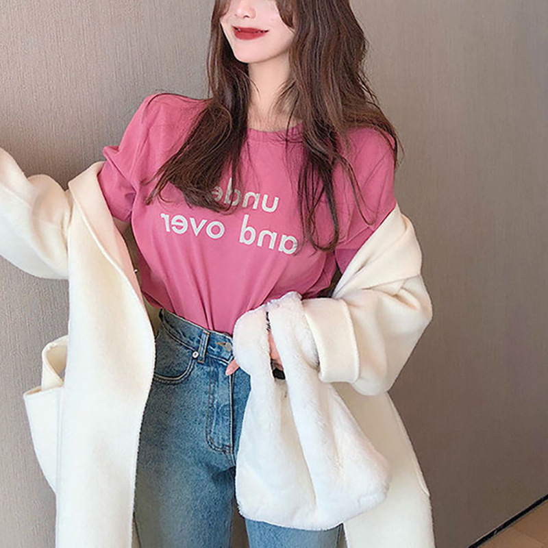 Short-Sleeved T-Shirt for Women Summer New Korean Style Round Neck Loose Letter Print Student Tops T-Shirt Ins Women's Clothing Wholesale