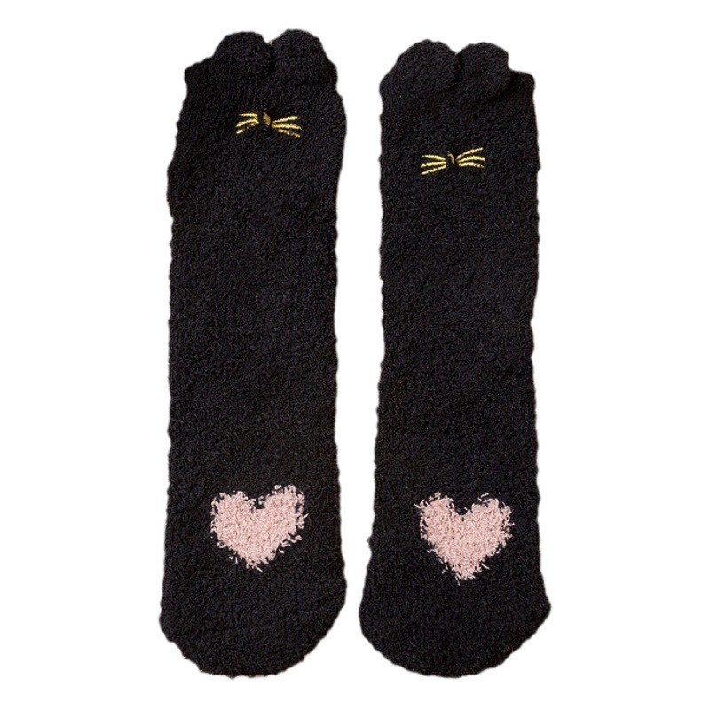 Coral velvet socks women's cross-border golden cat carpet velvet socks winter solid color thickened floor sleeping plush socks