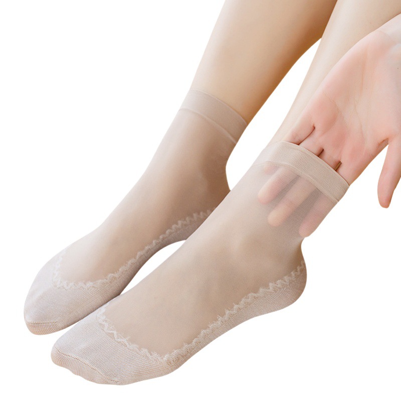 Silk stockings women's short socks spring summer autumn cotton bottom sweat-absorbent non-slip socks flesh color anti-hook silk tube thin women's socks