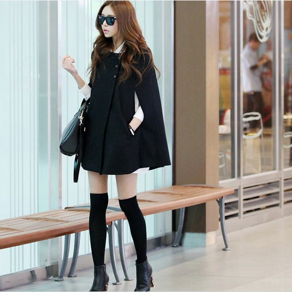 Foreign Trade Korean-style Loose Woolen Cloak Coat Spring Mid-length Woolen Coat Women's Shawl Trendy