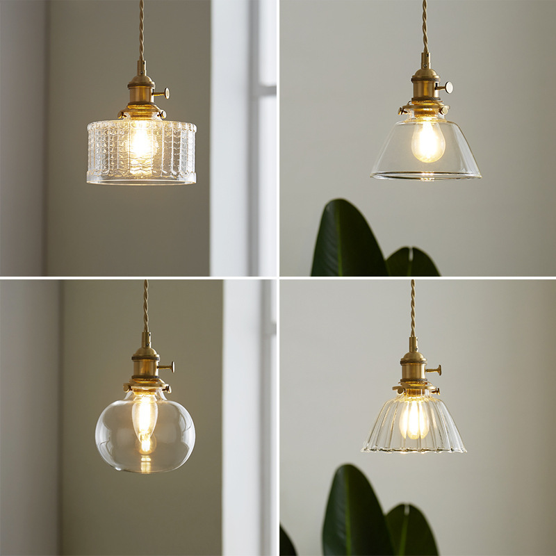All-Copper Nordic Dining Room Chandelier Hong Kong-Style Milk Tea Shop Cafe Bar Window Internet Celebrity Light Luxury Glass Small Chandelier