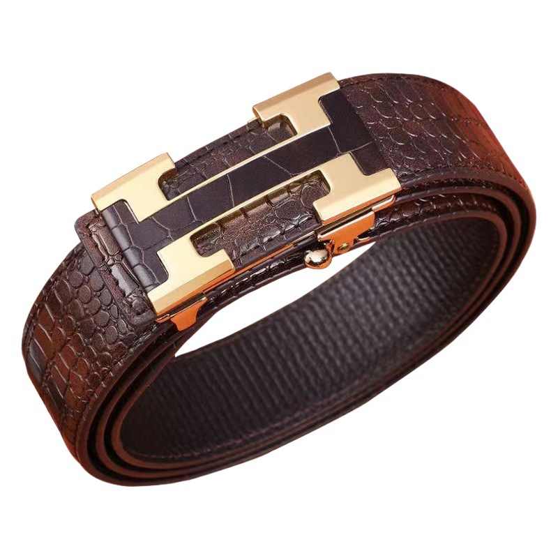 Men's Genuine Leather Belt Crocodile Pattern Toothless Automatic Buckle Business Casual Fashion Belt Young and Middle-aged Pants Belt