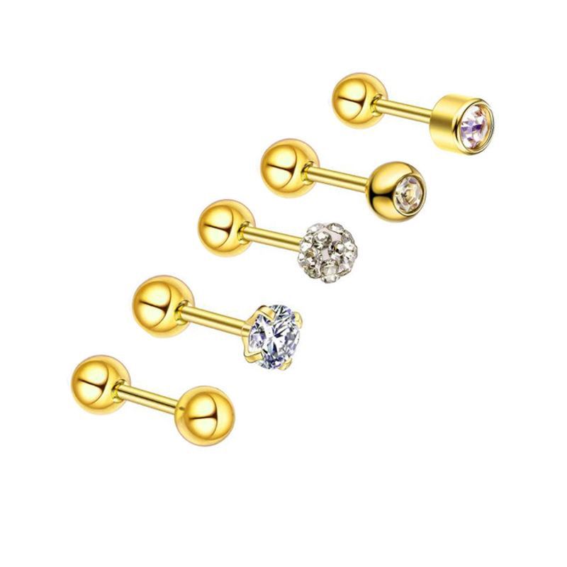 Picture of 5-Piece Set of Amazon Geometric Stainless Steel Zircon Earrings Cross-Border European and American Piercing Jewelry Silver Twisted Tooth Earrings