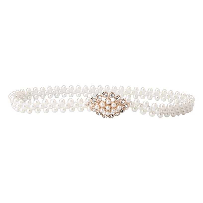 Women's Pearl Waist Chain Korean Rhinestone Pearl Decoration Belt Fashion Sweet dress elastic Belt Women Wholesale