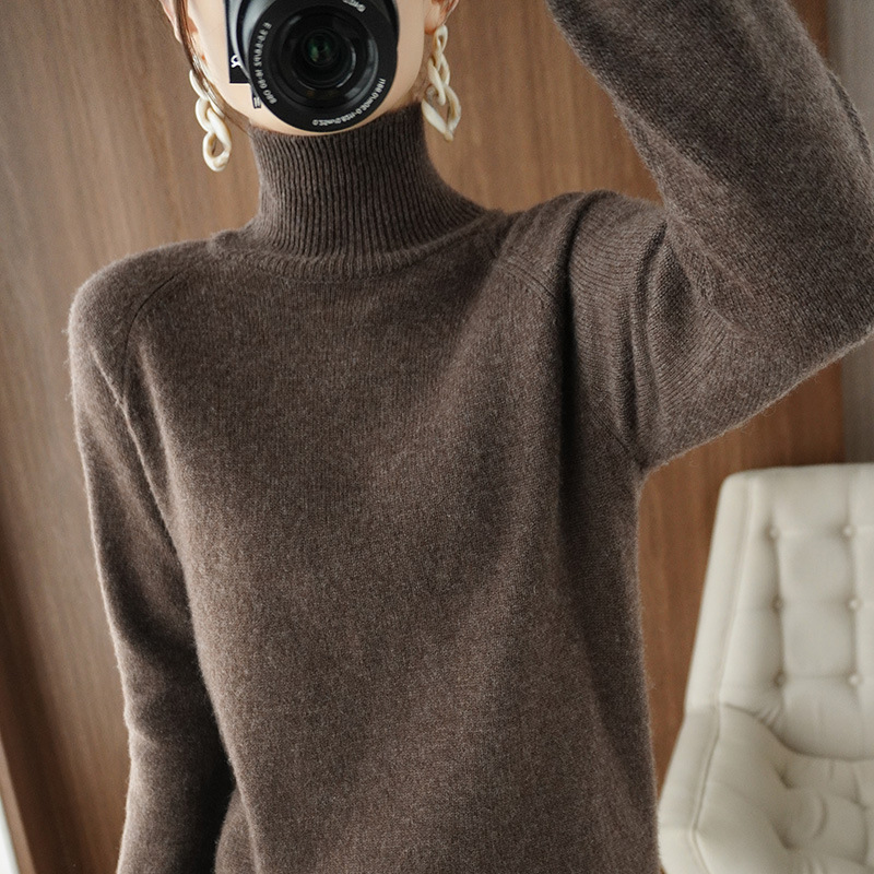 Picture of Stand Collar Sweater Women's Autumn and Winter New 2025 Thick Korean Style Women's Pure Color Pullover Loose Knitted Long-Sleeved Bottoming