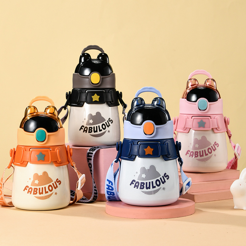 Wholesale Thermos Cups for Men and Women, High-Quality Stainless Steel Water Bottles, Children's Cartoon Portable Large-Capacity Sports Straw Cups