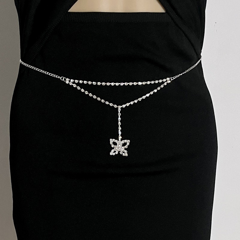 Picture of European and American clothing accessories fashion water drop bow rhinestone waist chain popular elements personality simple sexy body chain