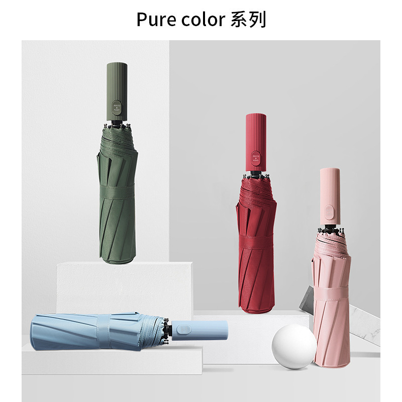Picture of A large number of wholesale automatic rain umbrella double three folding black rubber sunscreen sunshade umbrella men and women sturdy umbrella large
