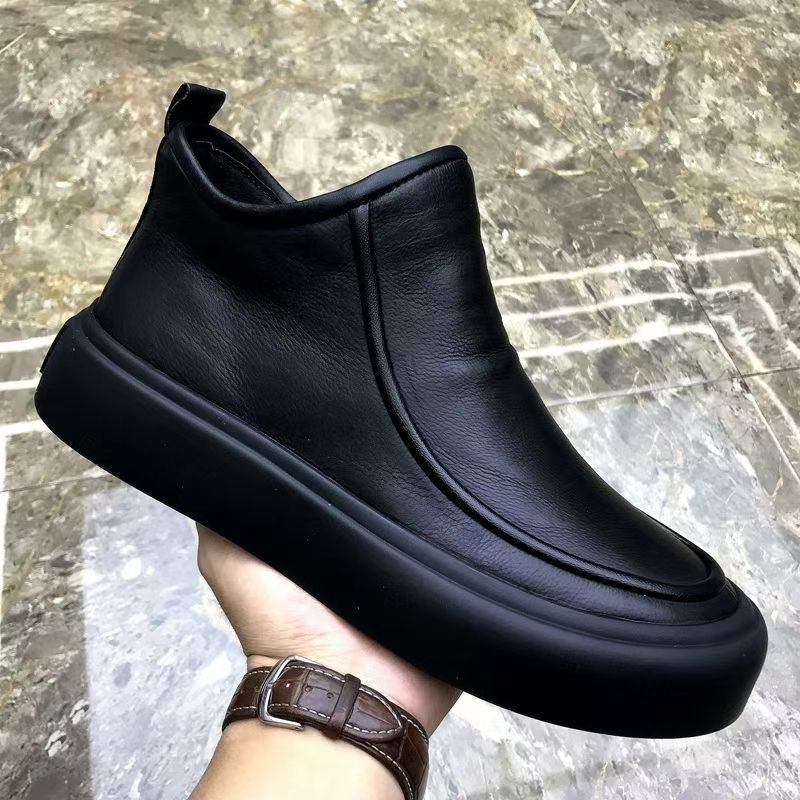 Martin Boots Men's Winter British Style Chelsea Men's Boots fleece-lined Warm High Top Leather Boots Fashionable All-match Cotton Boots
