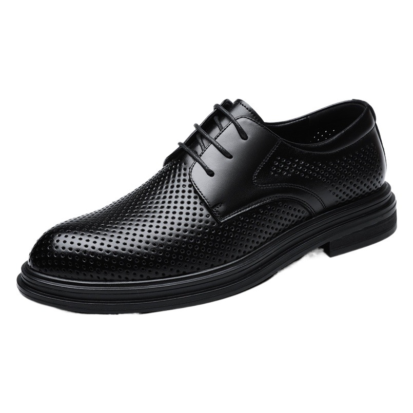 Hollow-out Leather Shoes Men's Summer Business Casual Korean Style Cowhide Perforated Men's Shoes Summer Breathable Dress Inner Height-increasing Shoes