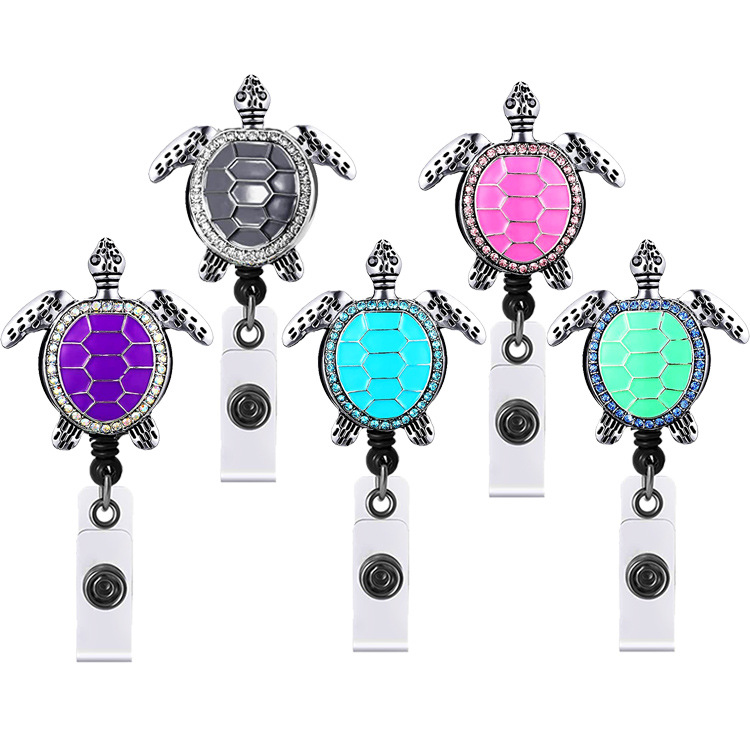Metal Diamond Multicolor Turtle Telescopic Easy Pull Buckle Easy Pull ID Buckle Rotating Alligator Clip Badge Hinge