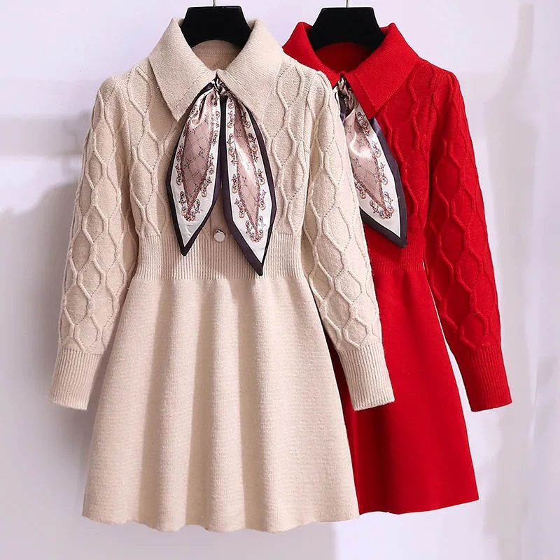 Picture of Children's Dress Knitted Bottoming Skirt Autumn and Winter New Style 12-Year-Old Girl 13-Year-Old Primary and Secondary School Student Knitted Sweater Skirt