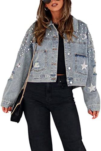 Picture of Amazon Quick Sale Denim Jacket Fashion European and American Women's New 2025 Heavy Industry Beaded Jacket Loose