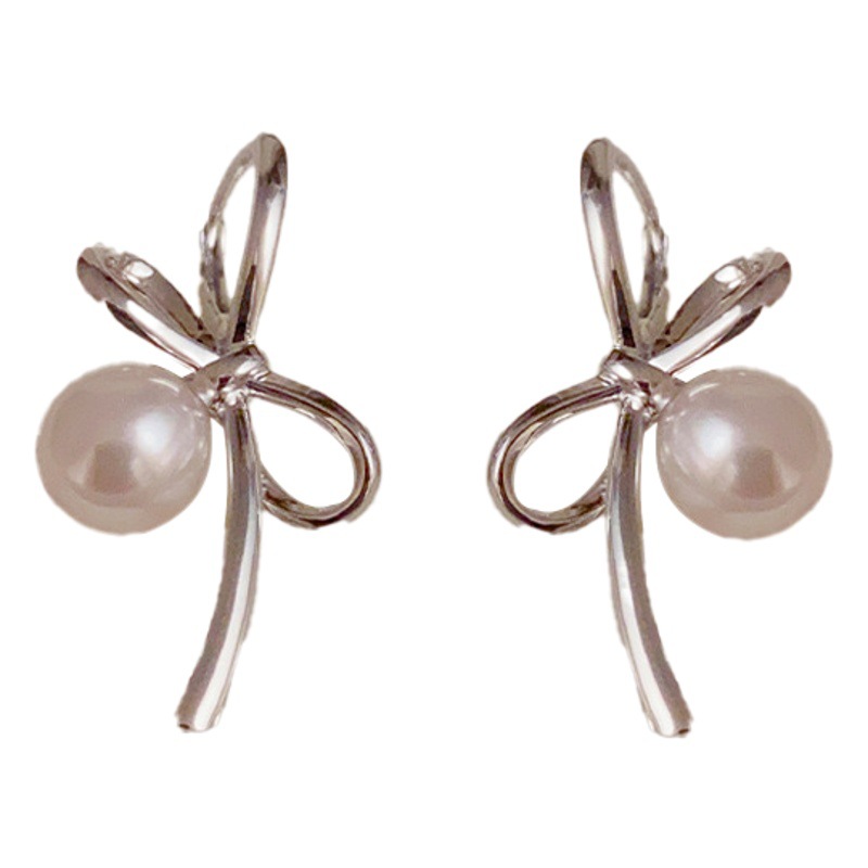 Internet Celebrity Hot Ins High-end Sweet Bow Pearl Ear Buckle Gentle Elegant Fashion Light Luxury All-match Earrings