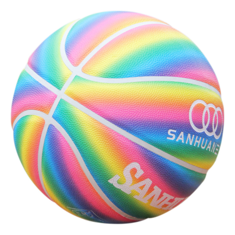Picture of Sanhuan Sports Rainbow Basketball No.7 Moisture Absorption PU Indoor and Outdoor Competition Training Gift Set Engraving Blue Ball Wholesale