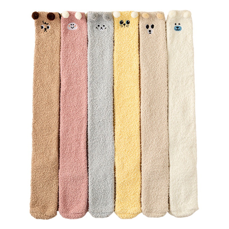 Over-the-knee Coral Fleece Thick Socks Children's Winter fleece-lined Cartoon High Tube Home Floor Sleeping Wear Warm Moon Socks