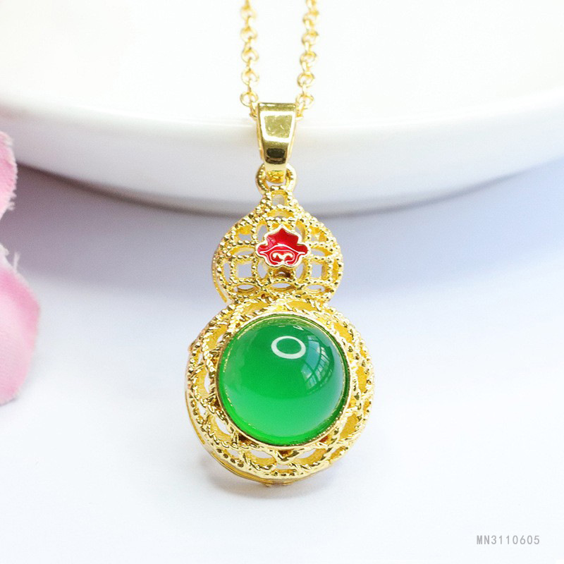 Yuyu natural imperial green agate gourd pendant yellow chalcedony necklace national style wholesale generation MN3110605