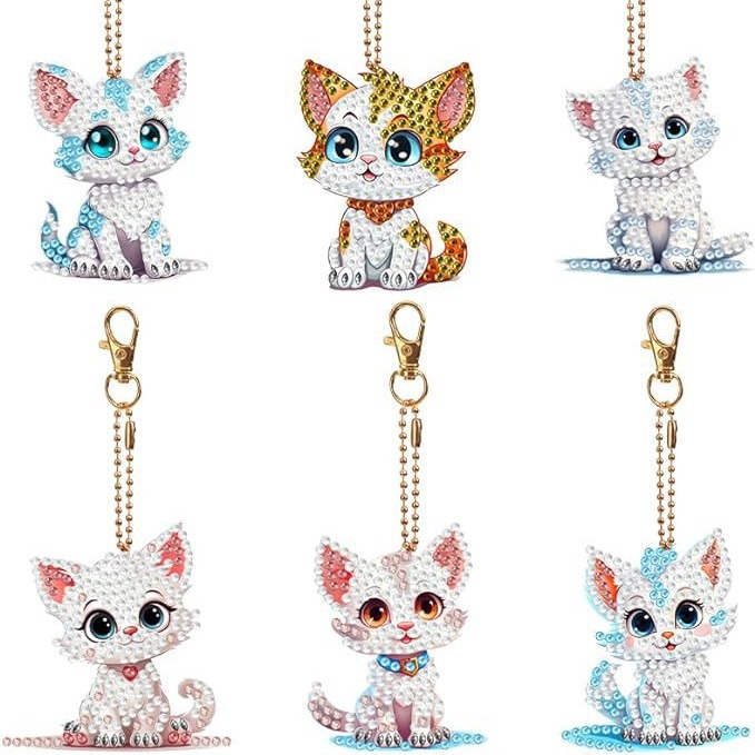 Amazon's Hot Diamond Painting Acrylic Material Keychain Double-Sided DIY 5D Full Diamond Multiple Cat Pendants