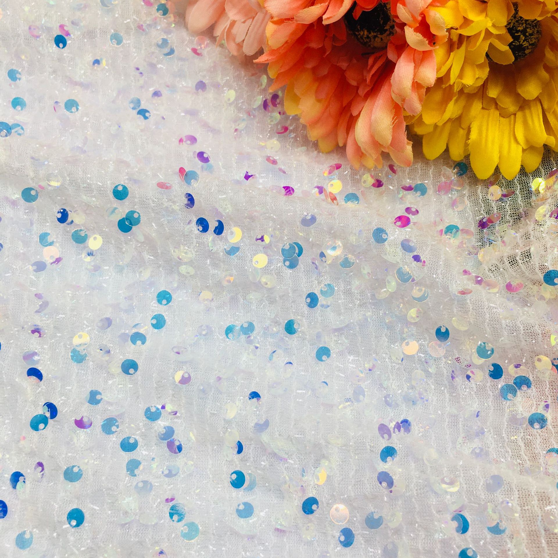 Picture of 5mm centipede yarn sequin embroidered mesh wedding fashion stage clothing cushion tablecloth sequin fabric embroidered sequin cloth