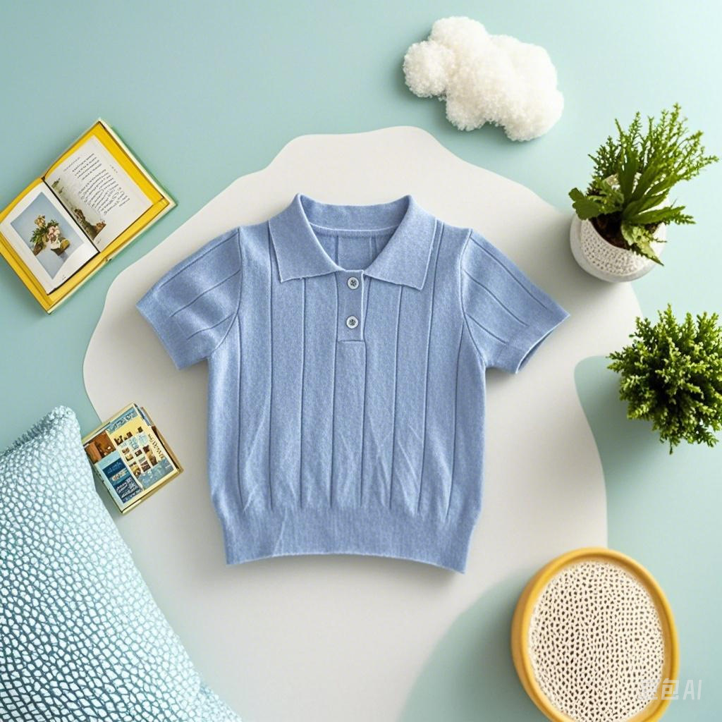 Picture of Korean Style 2025 Spring and Summer Baby Knitwear Thin Summer Top Lapel Kidsren's Pullover Polo Shirt