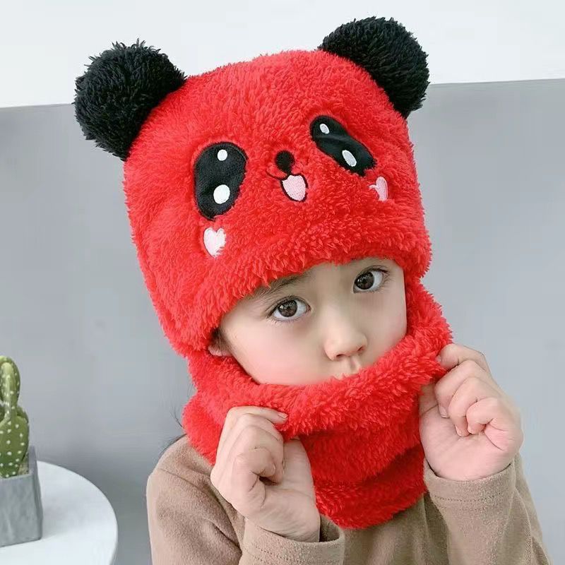 Picture of Children's hat wholesale autumn and winter boys and girls ear protection cap scarf one cute baby cap plus Velvet Ear cotton cap
