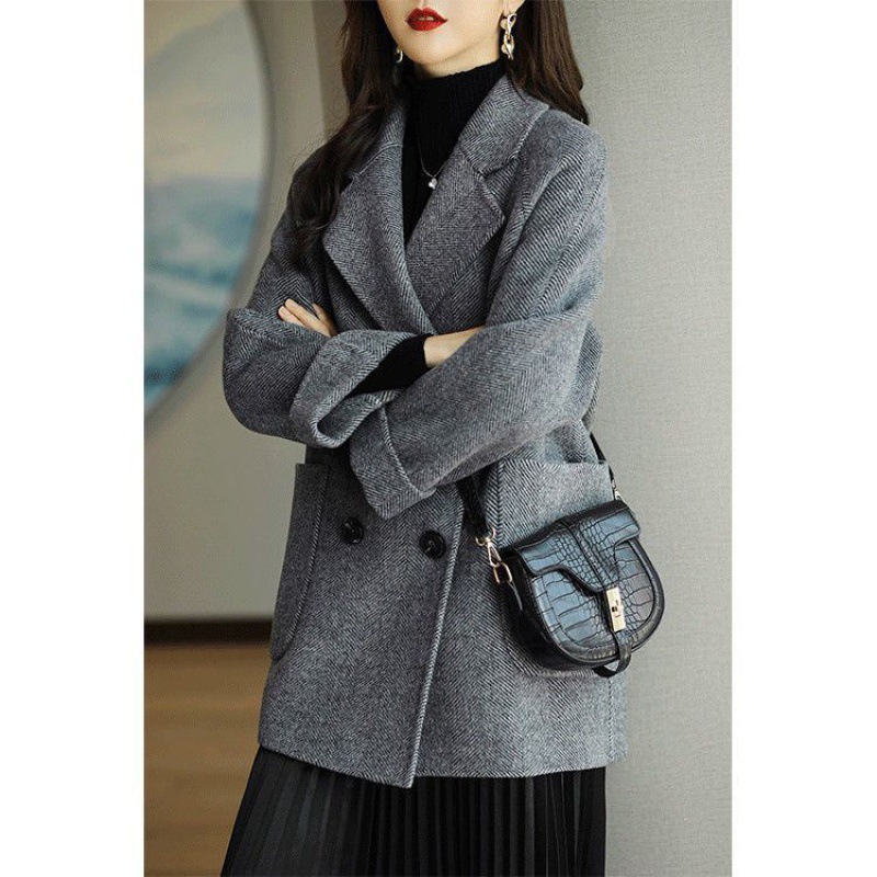 Picture of 2023 autumn and winter New Fashion Korean style casual slimming Western style all-match herringbone woolen overcoat fashionable coat