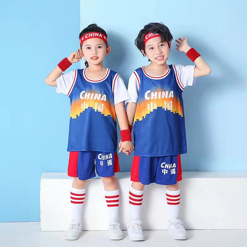 Picture of Children's Basketball Uniform Set for Boys and Girls Quick-Drying Sports Vest Youth Student Short-Sleeved Training Uniform Football Jersey