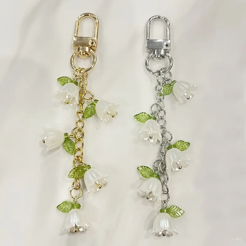 Korean Fresh and Sweet New Pink Butterfly Lily of the Valley Cherry Blossom Metal Keychain Pendant Women's Bag Pendant