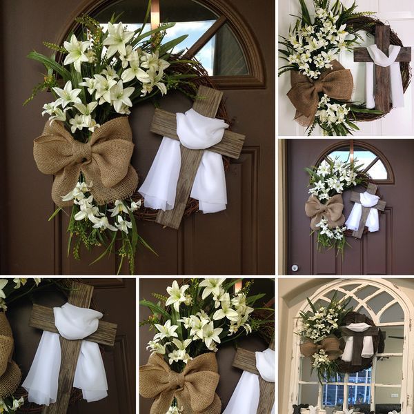 Cross border Easter Wreath with Cross Easter bunny Wreath door hanging decoration