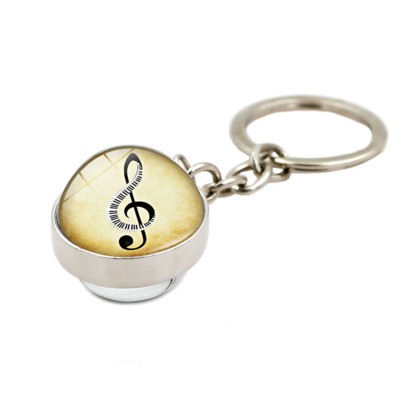 Picture of Music Symbol Piano Keys Time Gem Glass Ball Keychain Pendant Metal Key Chain Creative Small Gift