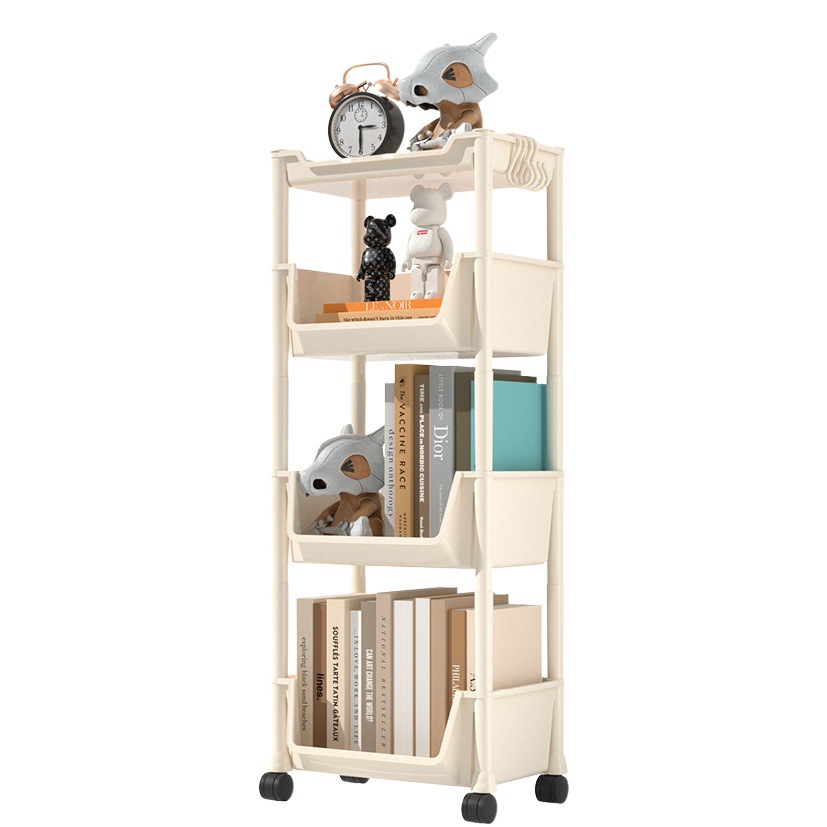 Student bookshelf storage rack movable table side multi-layer floor bookcase with wheels book box organizing storage rack generation