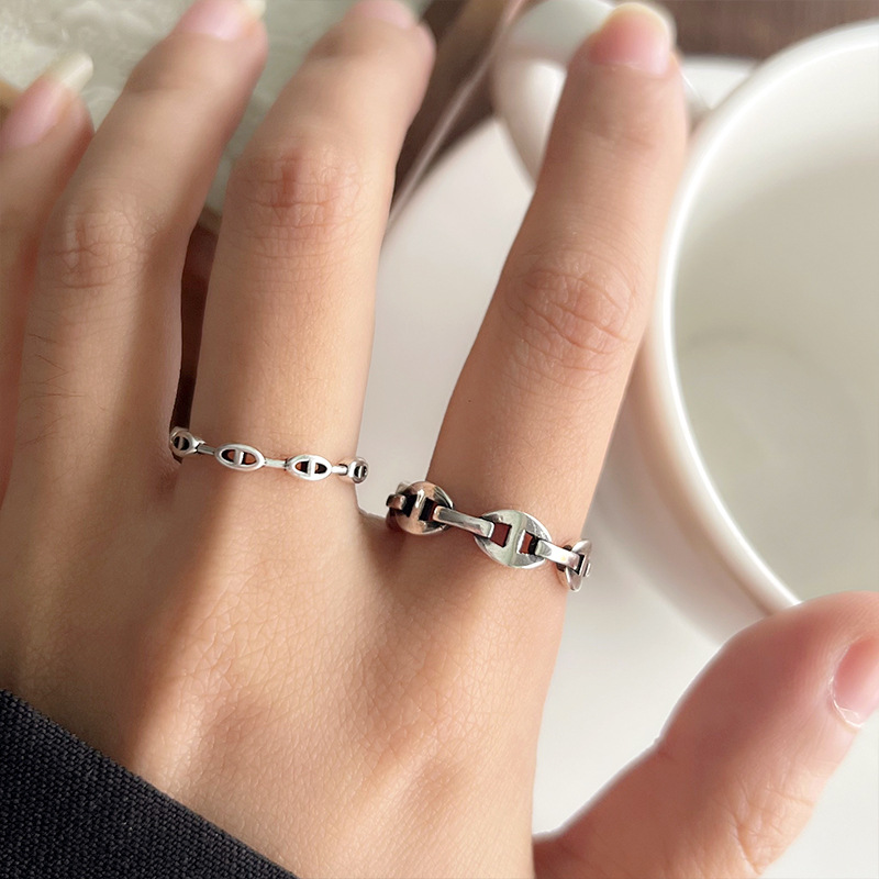 Lan Zhi Pig Nose Jewelry Women's Ins Style Design Niche Simple Personality 925 Sterling Silver Ring