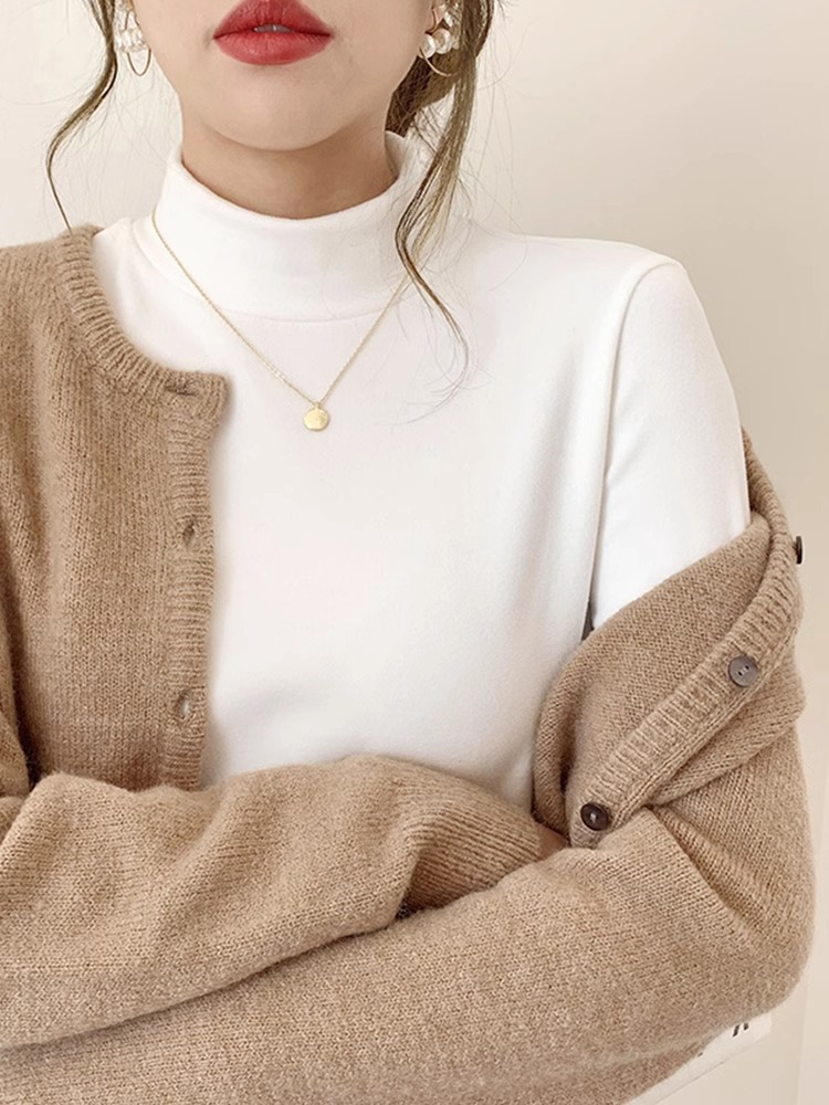 Half-high collar double-sided velvet autumn and winter bottoming shirt women's warm slim-fit inner long-sleeve top small stand collar autumn and winter women's clothing