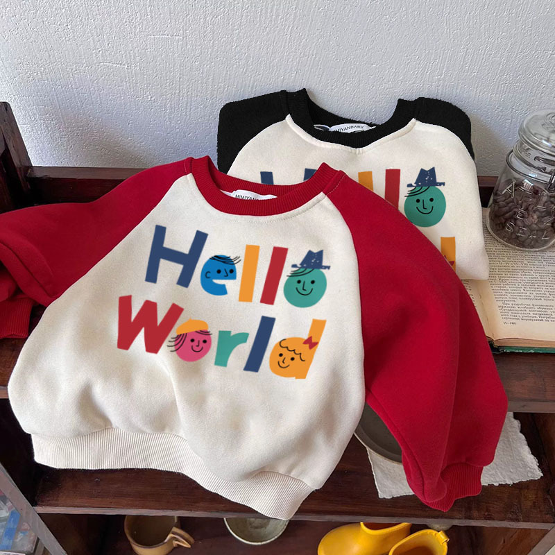 Fleece-Lined Children's Round Neck Sweatshirt Autumn Winter 2025 Trendy Versatile Cute Thick Warm Top for Boys and Girls