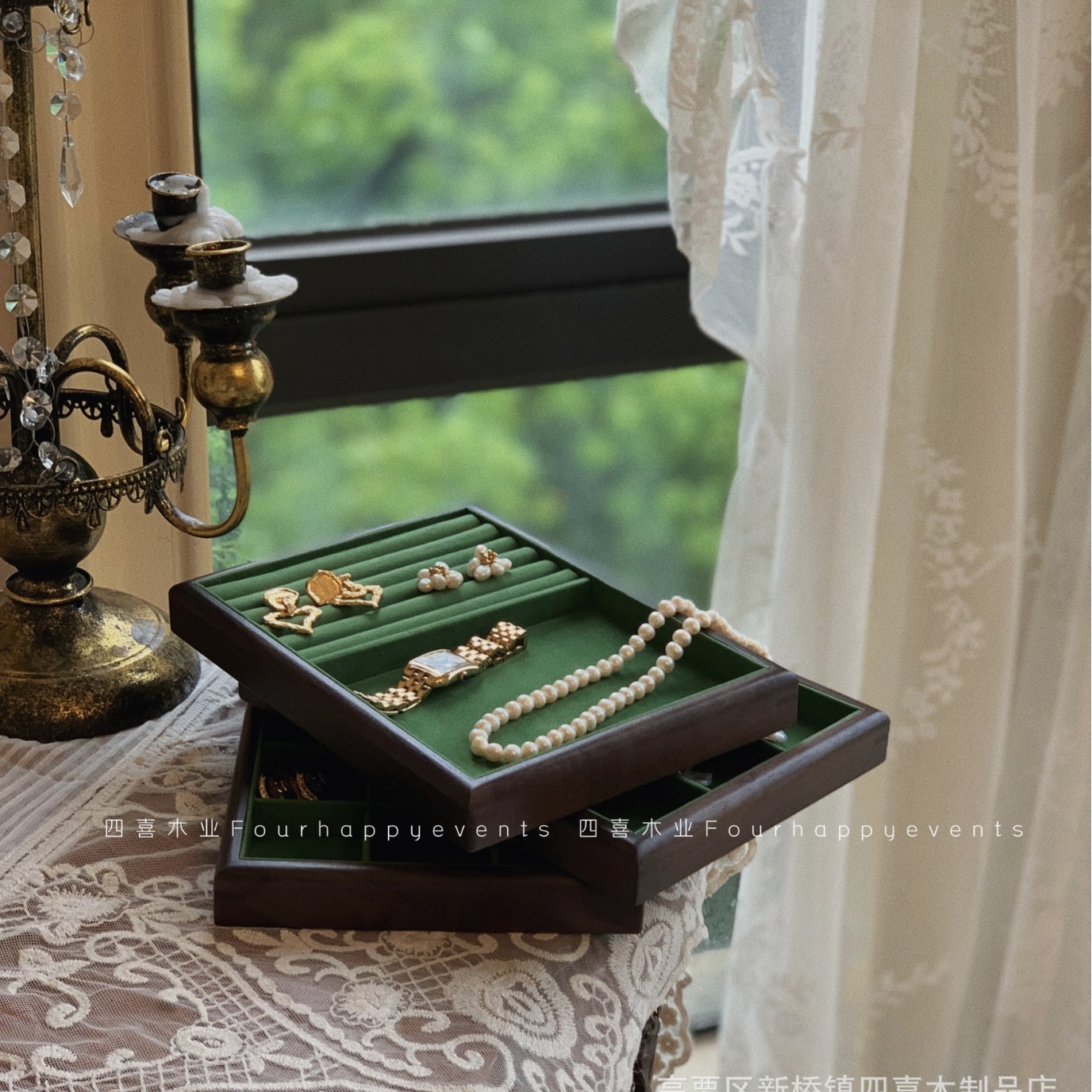 Picture of Sixi Wood Small Wholesale Jewelry Tray Walnut Jewelry Ring Necklace Storage Jewelry Display Rack Props