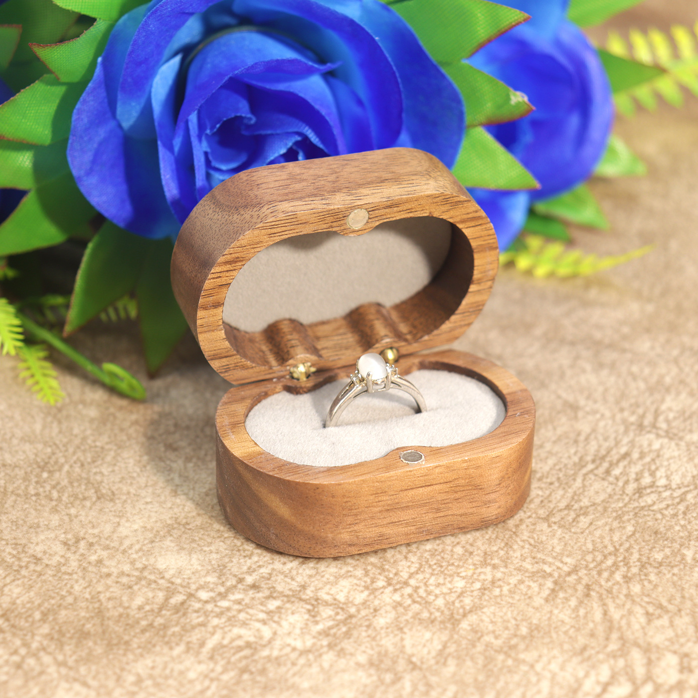 Picture of Dragon and Phoenix Jewelry Box Vintage Wooden Earrings Ring Box Flannelette Jewelry Pair Ring Storage Box for Women